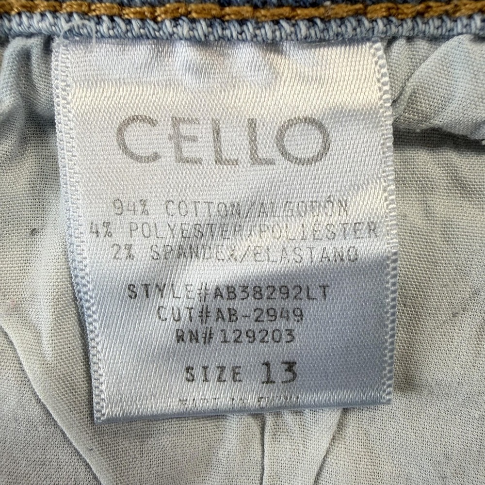 Cello Flare Jeans WomensM13 Light Wash High Rise Distressed‎ Fringe Hem Stretch - Picture 13 of 14